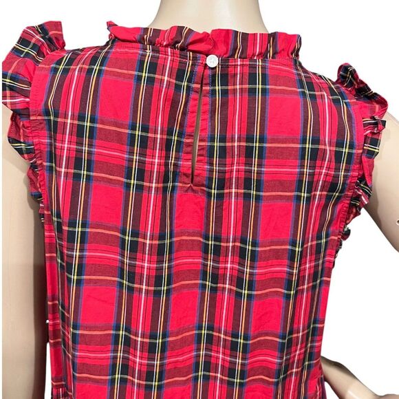 J CREW NWOT BC706 Holiday Trendy RED Tartan Plaid Tiered Ruffle Midi Dress Sz 12 - Picture 9 of 11